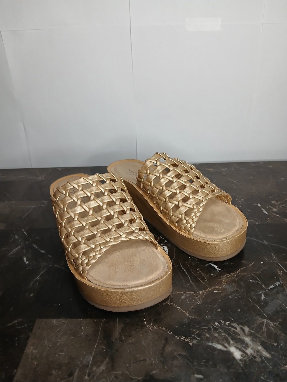 Naked Feet Woven Slide Mules in Metallic Gold